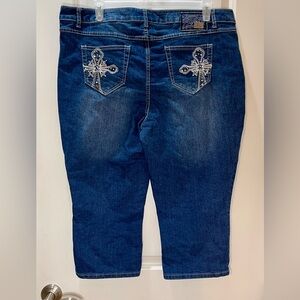 one 5 one Dark Blue Ankle-Length Jeans with Rhinestone Cross Pockets